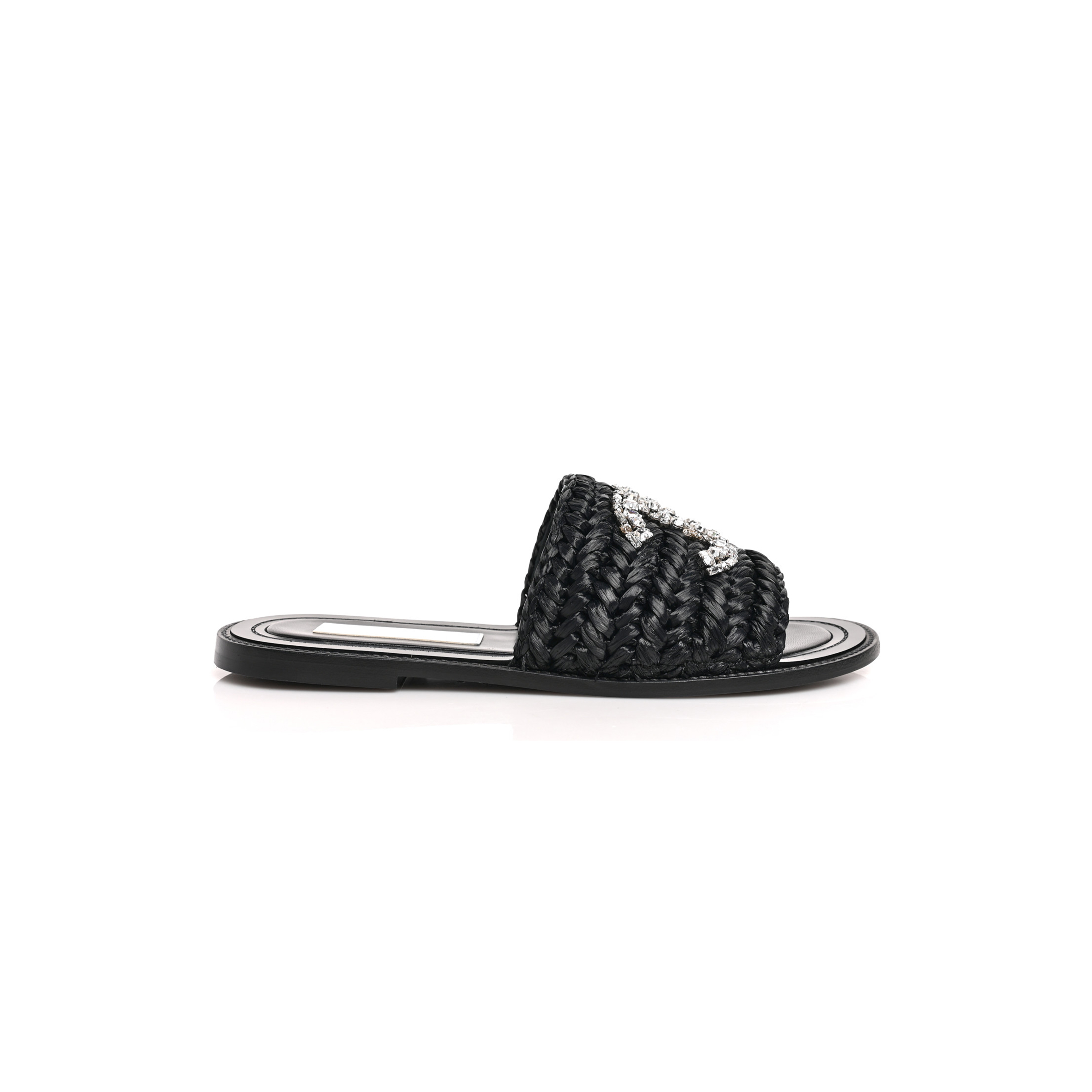 CHANEL RAFFIA CRYSTAL CC MULES SANDALS 1319546